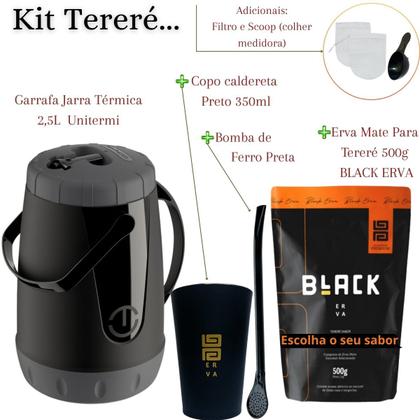 Imagem de Kit Tereré Garrafa Lisa Black Erva Mate 500 G Copo Caldereta Acrílico Preto Bomba Preta Filtro Scoop