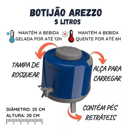 Imagem de Kit Tereré Garrafão 5 Litros + Copo/cuia C/ Tampa Bomba Inox 650ml Unitermi