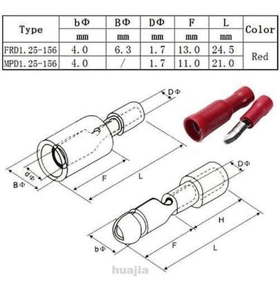 Imagem de Kit Terminal Bala Fêmea E Macho Pré Isolado Vermelho 25Pares