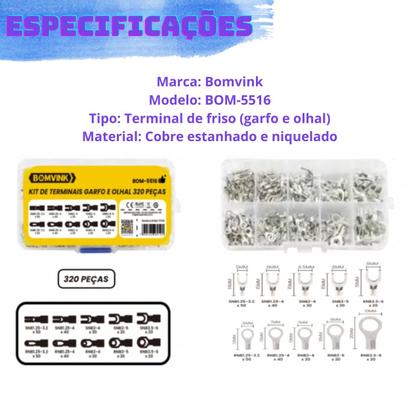 Imagem de Kit Terminal Elétrico Olhal Com Maleta Garfo Com 320 Unidades