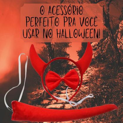 Imagem de Kit Tiara + Gravata + Rabinho Diabinho Halloween Carnaval Festas
