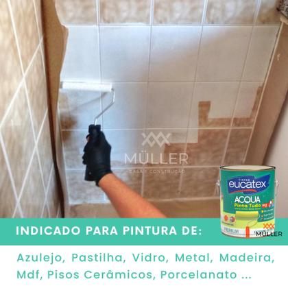 Imagem de Kit Tinta Epoxi Base Agua 900ml Branco para Azulejo Cerâmica  + Rolo + Pincel