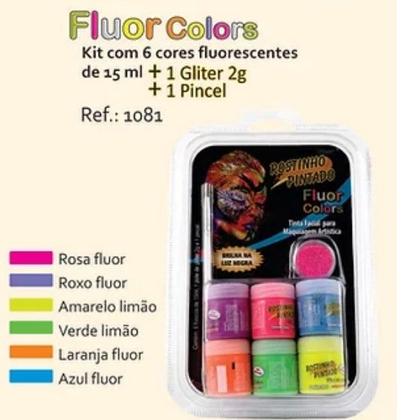 Imagem de Kit Tinta Liquida Facial Fluorescente Neon Rostinho Pintado
