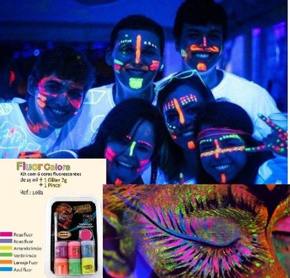 Imagem de Kit Tinta Liquida Facial Fluorescente Neon Rostinho Pintado