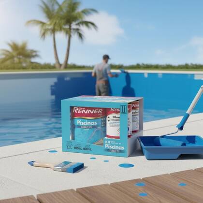 Imagem de Kit Tinta Piscina Renner PU Azul 4,5L Concreto Fibra Impermeável Alta Resistência e Secagem Rápida