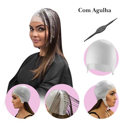 Imagem de Kit Tintura Coloração Tigela Pincel Touca e Pente Separador Mechas Luzes Silicone Agulha Dompel - Preto