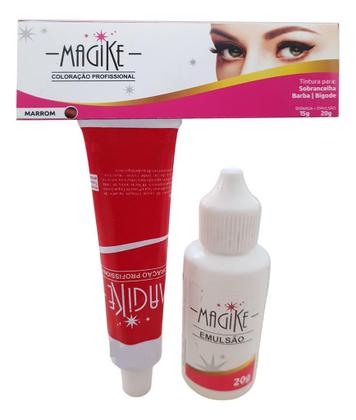 Imagem de Kit Tintura Sobrancelha Magike Emulsao 20ML Profissional Com Mixer Misturador Dappen 100 Palitos
