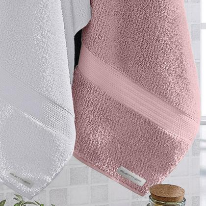Imagem de Kit Toalha Banho e Rosto 4 Peças Branco/Rose 100 Algodão Fio Penteado Alta Absorção Buettner