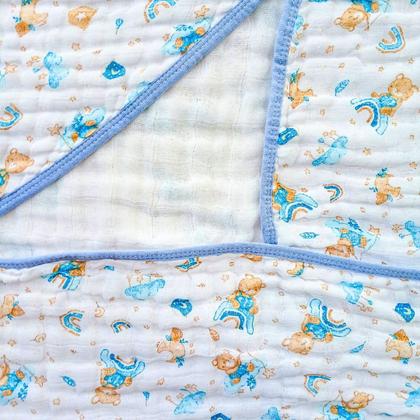 Imagem de Kit Toalha Banho Soft Bebe Com Capuz + 2 Toalha Pano de Boca Babete Soft 100% Algodão Menino Menina