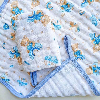 Imagem de Kit Toalha Banho Soft Bebe Com Capuz + 2 Toalha Pano de Boca Babete Soft 100% Algodão Menino Menina