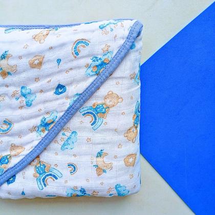 Imagem de Kit Toalha Banho Soft Bebe Com Capuz + 2 Toalha Pano de Boca Babete Soft 100% Algodão Menino Menina