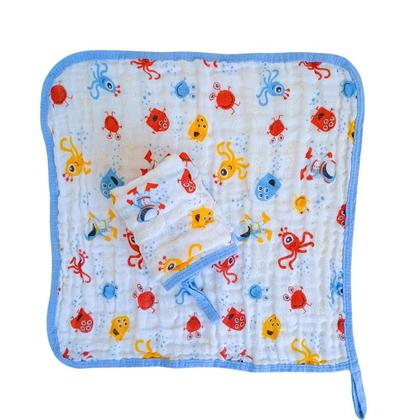 Imagem de Kit Toalha Banho Soft Bebe Com Capuz + 2 Toalha Pano de Boca Babete Soft 100% Algodão Menino Menina