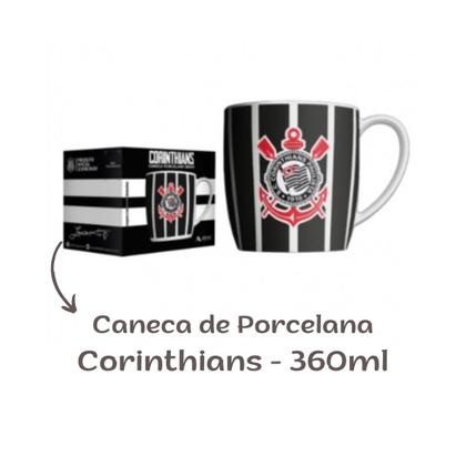 Imagem de Kit Toalha + Caneca Porcelana Xicara Cafe 360ml Corinthians Oficial Licenciado