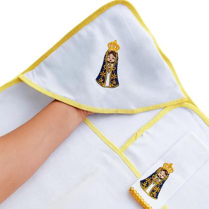 Imagem de Kit Toalha de Banho Bebe Soft C/Capuz + Pano de Boca Babebe Festone Bordada Amarelo