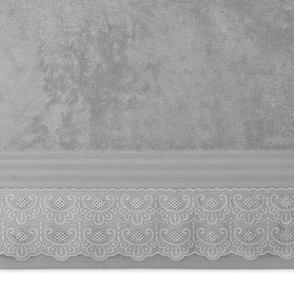 Imagem de Kit Toalha Social Lavabo 100 Algodão Egípcio Felpudo Barra com Renda Bordada Linha Cristal Nadine 2 peças 30x50cm Buettner