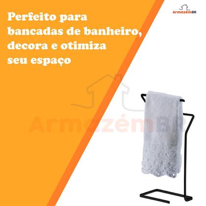 Imagem de Kit Toalheiro Duplo De Bancada Suporte Papel Higiênico Com Lixeira 6,5L Preto - Future