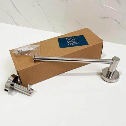 Imagem de Kit Toalheiro Inox Cromado Porta Toalha De Rosto Mãos Reto E Cabide Gancho Simples Aço Inox 304 Brilhoso Suporte Parede Banheiro Acessório Lavabo Luxo