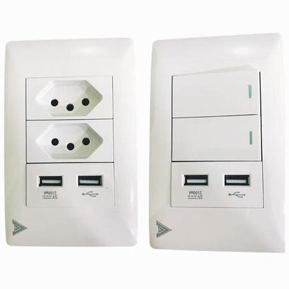Imagem de Kit Tomada 3 Pinos + Interruptor Duplo Bivolt C 2 Saida Usb