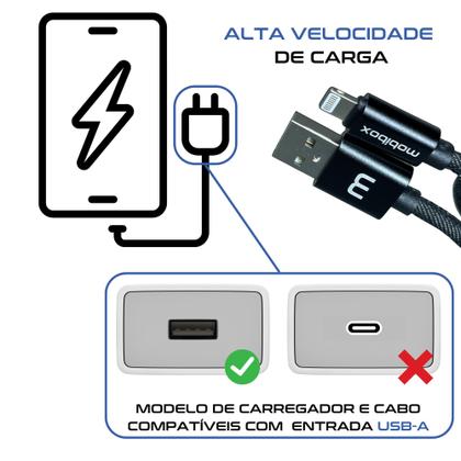 Imagem de Kit Tomada / Caixinha / Fonte / Carregador de Parede - Saída Usb 2A - c/ Cabo lightning entrada Usb - Ultra rápido - Original - Garantia 1 ano