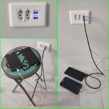 Imagem de Kit Tomada De Parede Dupla 10A Com Espelho Branco 4x2 Com 2 Portas Usb 3A - Conjunto 4 Unidades