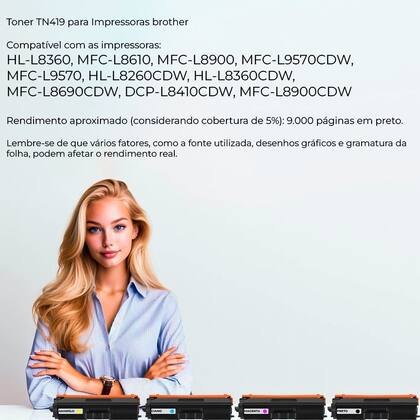 Imagem de kit toner tn419 compatível hll8260cdw hll8360cdw mfcl8610 mfcl8690cdw rendimento de 9k páginas