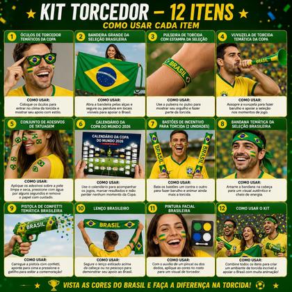 Imagem de Kit Torcedor Brasil 12 Peças Copa do Mundo 2026