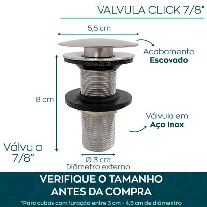 Imagem de Kit Torneira Banheiro Alta E Ralo De Pia 7/8 Inox Escovado Valvula Click Escoamento Cuba 30mm e Torneira Lavatorio Misturador Monocomando Quente Frio