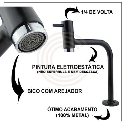 Imagem de Kit Torneira de Banheiro Lavatório Cuba Link 3030 Metal Preta + Valvula 7/8 + Engate 50 cm + Sifão Black PRETO Cód. 2117
