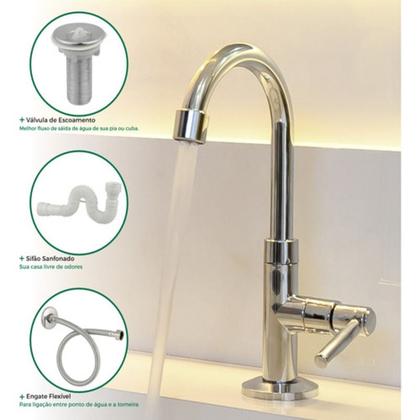 Imagem de Kit Torneira Lavatório Banheiro Válvula Com Sifão e Flexível