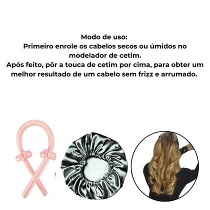 Imagem de KIT Touca de Cetim Antifrizz Com Modelador de Cachos de Cetim Sem Fonte de Calor