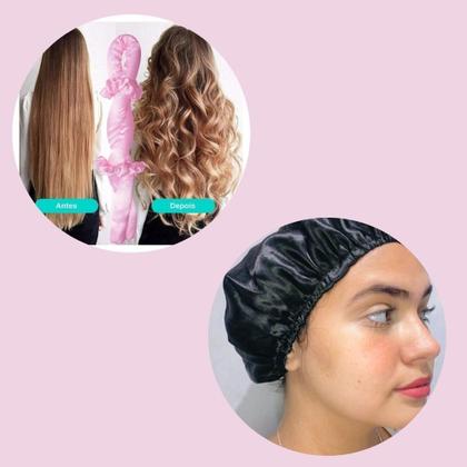 Imagem de Kit Touca De Cetim Com Modelador De Cetim Antifrizz