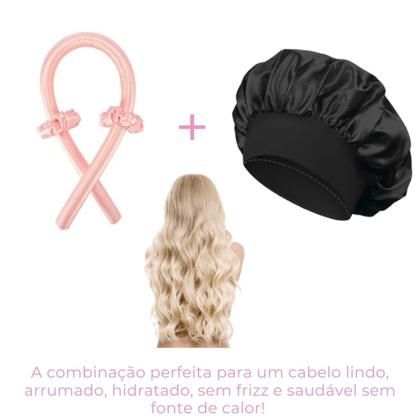 Imagem de KIT Touca de Cetim Dupla Face Big Com Modelador de Cachos de Cetim Sem Fonte de Calor