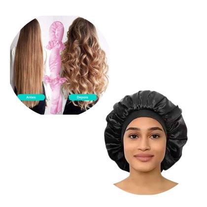 Imagem de KIT Touca de Cetim Dupla Face Big Com Modelador de Cachos de Cetim Sem Fonte de Calor