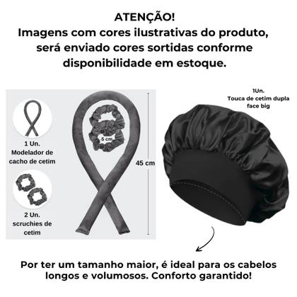 Imagem de KIT Touca de Cetim Dupla Face Big Com Modelador de Cachos de Cetim Sem Fonte de Calor