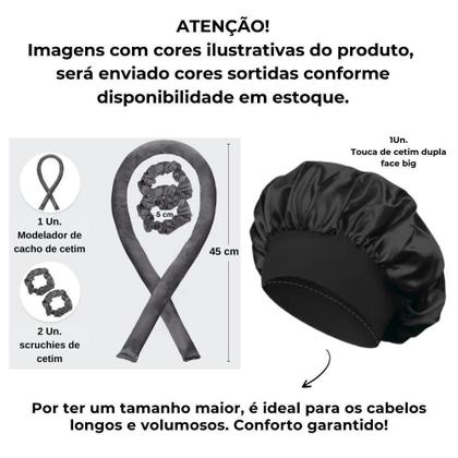 Imagem de Kit Touca De Cetim Dupla Face Big Com Modelador De Cetim