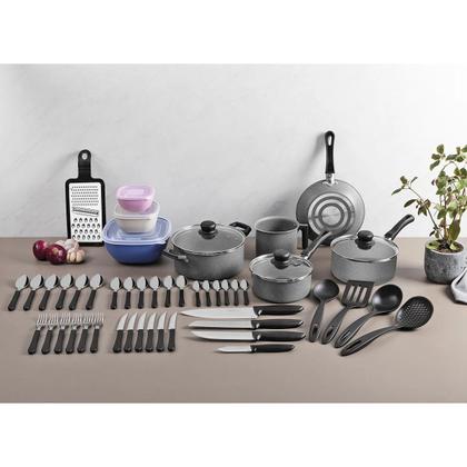 Imagem de Kit Tramontina 47 peças para Cozinha com Panelas Antiaderentes em Alumínio, Talheres, Facas e Utensílios Domésticos