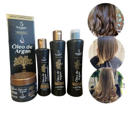 Imagem de kit Tratamento Crescimento Capilar Creme de Cabelo Shampo Condicionador e Máscara Óleo de argan C/4