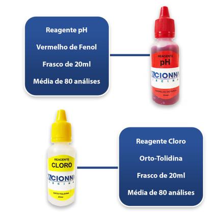 Imagem de Kit Tratamento Piscina Com Clarificante Cloro Redutor Elevador Ph Teste Cloro Inflável Fibra Vinil