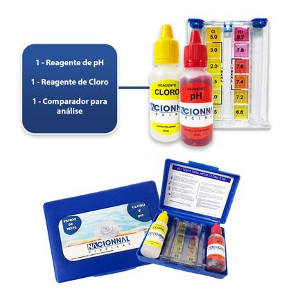 Imagem de Kit Tratamento Piscina Com Clarificante Cloro Redutor Elevador Ph Teste Cloro Inflável Fibra Vinil