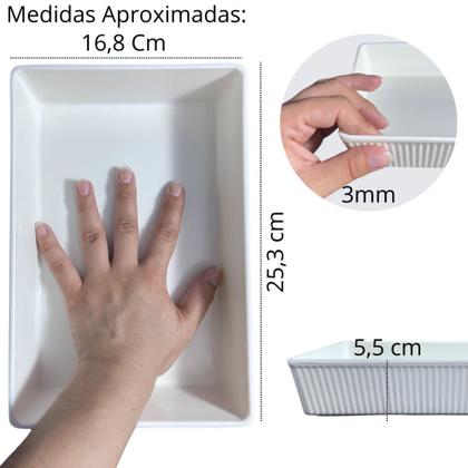 Imagem de Kit Travessa Retangular 25,3cm Estriada + 3 Mini Tigelas para Molhos em Melamina  Bestfer 