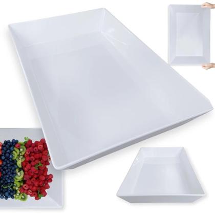 Imagem de Kit Travessa Retangular Funda 44,7 Cm para Buffet + 2 Tigelas Quadradas Geometrica 32,5 Cm  Bestfer 