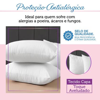 Imagem de Kit Travesseiro Antialérgico e antiácaro Toque Aveludado Macio