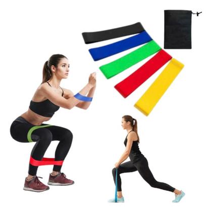 Imagem de Kit Treine Em Casa Completo Elástico Extensor + Corda de Pular + kit com 5 mini band