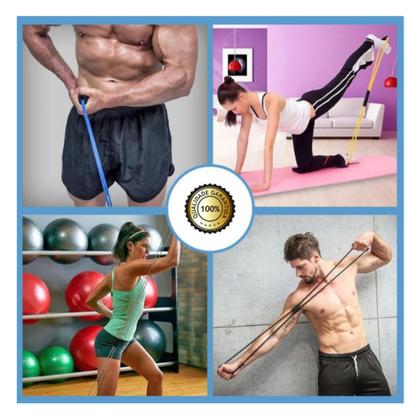 Imagem de Kit Treine Em Casa Completo Elástico Extensor + Corda de Pular + kit com 5 mini band