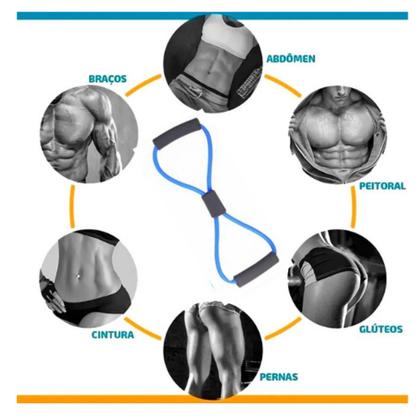 Imagem de Kit Treine Em Casa Completo Elástico Extensor + Corda de Pular + kit com 5 mini band
