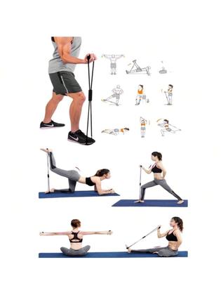 Imagem de Kit Treine Em Casa Completo Elástico Extensor Cross Tube + Kit com 5 Faixa + Corda de Pular