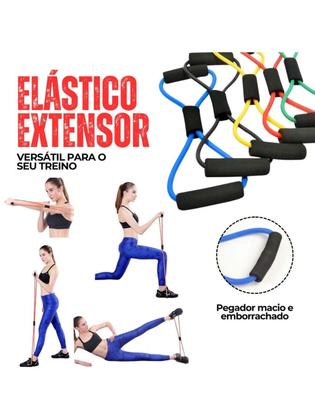 Imagem de Kit Treine Em Casa Completo Elástico Extensor Cross Tube + Kit com 5 Faixa + Corda de Pular