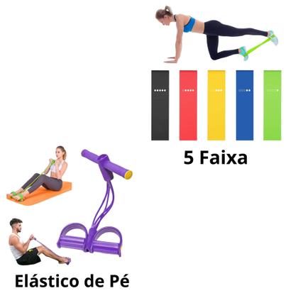 Imagem de Kit Treino Funcional em Casa Com 5 Mini Band + Elástico extensor de Pé Academia