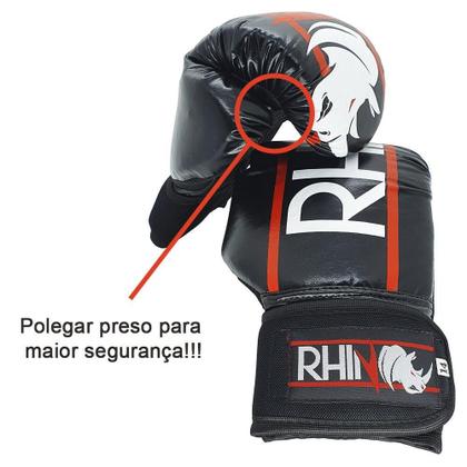Imagem de Kit Treino Rhino Com Luva + Bandagem + Protetor Bucal 12Oz