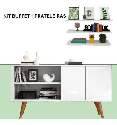 Imagem de Kit Três Prateleira Branca Acompanhado Com Rack Para Casa Com Pé Palito